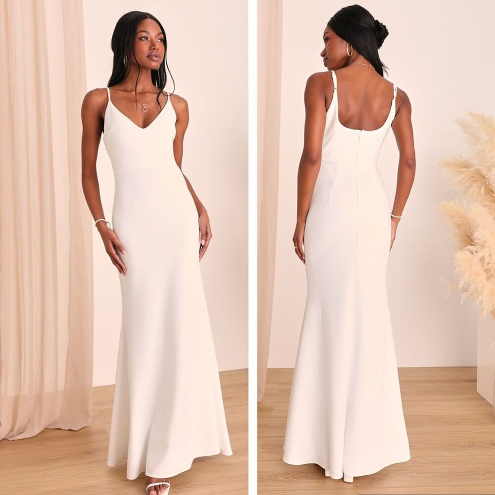 Lulus Infinite Glory White Maxi Dress Size Large Minimalist Sleeveless V Neck